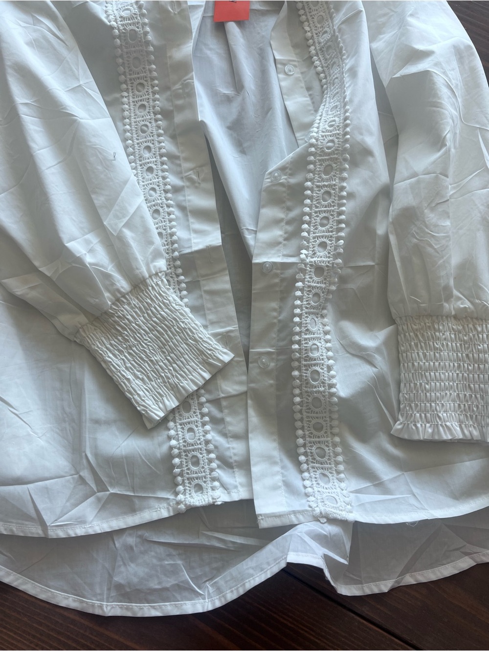 Women's White Lace-Trim Button Shirt - Picture 3 of 5